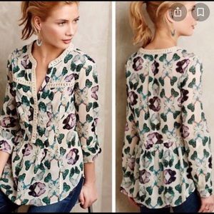 Anthropologie Maeve Butterfly Print Blouse